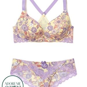 Adore Me Floral & Lace Purple Bra & Panty Set